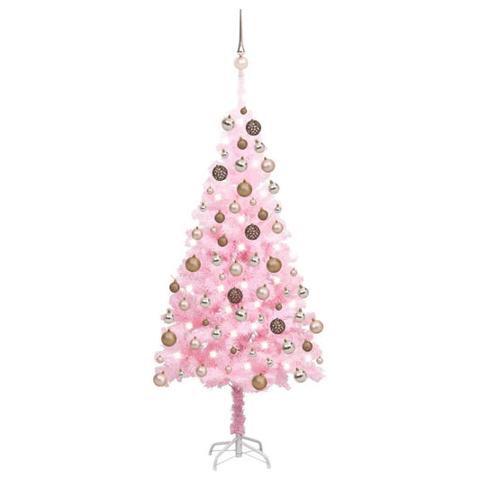Kunstkerstboom Met Led's En Kerstballen 150 Cm Pvc Roze