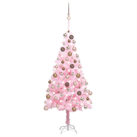 Kunstkerstboom Met Led's En Kerstballen 180 Cm Pvc Roze