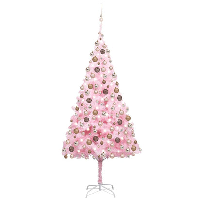 Kunstkerstboom Met Led's En Kerstballen 210 Cm Pvc Roze