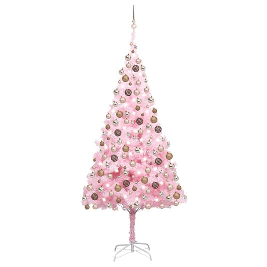 Kunstkerstboom Met Led's En Kerstballen 210 Cm Pvc Roze