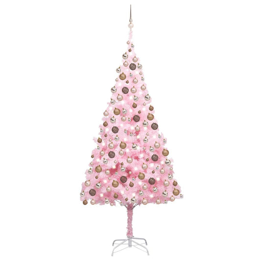 Kunstkerstboom Met Led's En Kerstballen 240 Cm Pvc Roze
