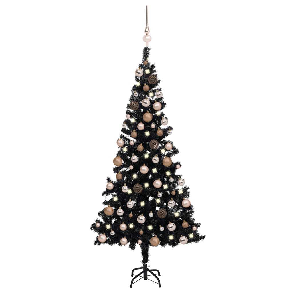 Kunstkerstboom Met Led's En Kerstballen 120 Cm Pvc Zwart