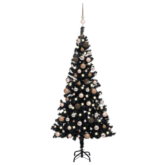 Kunstkerstboom Met Led's En Kerstballen 120 Cm Pvc Zwart
