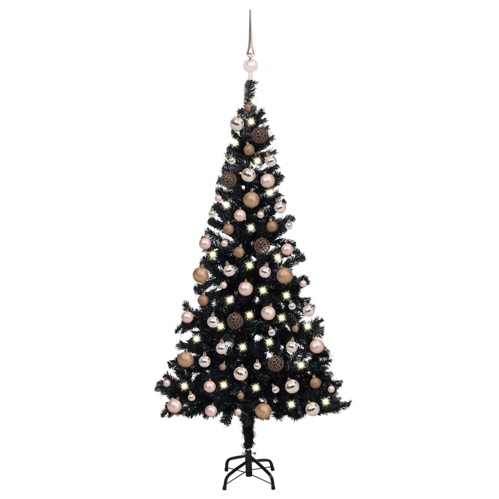 Kunstkerstboom Met Led's En Kerstballen 150 Cm Pvc Zwart