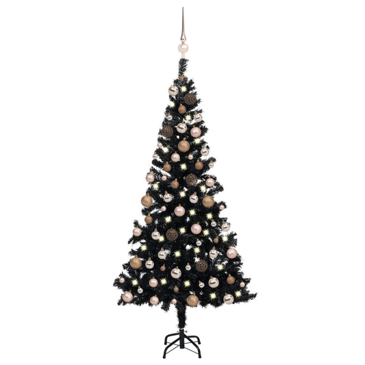 Kunstkerstboom Met Led's En Kerstballen 150 Cm Pvc Zwart