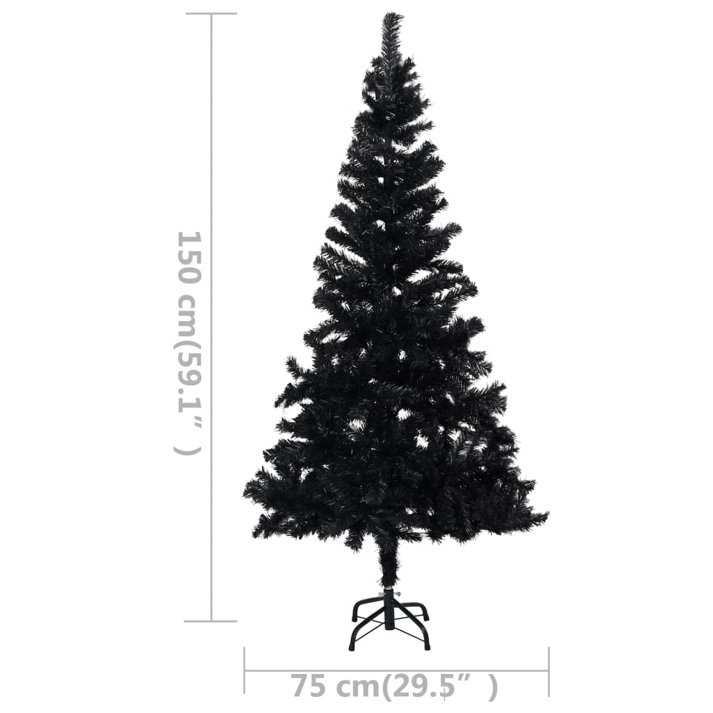 Kunstkerstboom Met Led's En Kerstballen 150 Cm Pvc Zwart