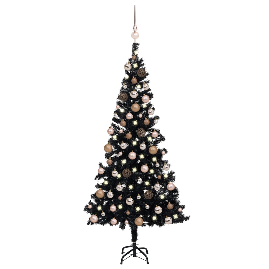 Kunstkerstboom Met Led's En Kerstballen 180 Cm Pvc Zwart