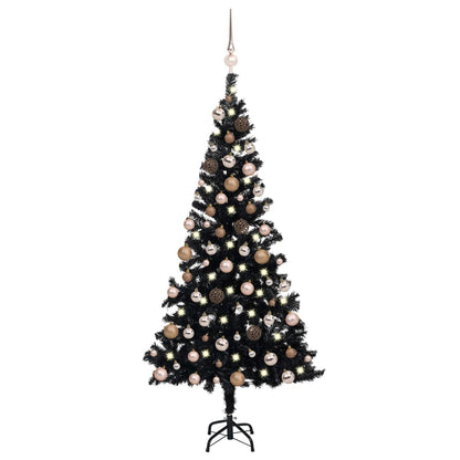 Kunstkerstboom Met Led's En Kerstballen 180 Cm Pvc Zwart