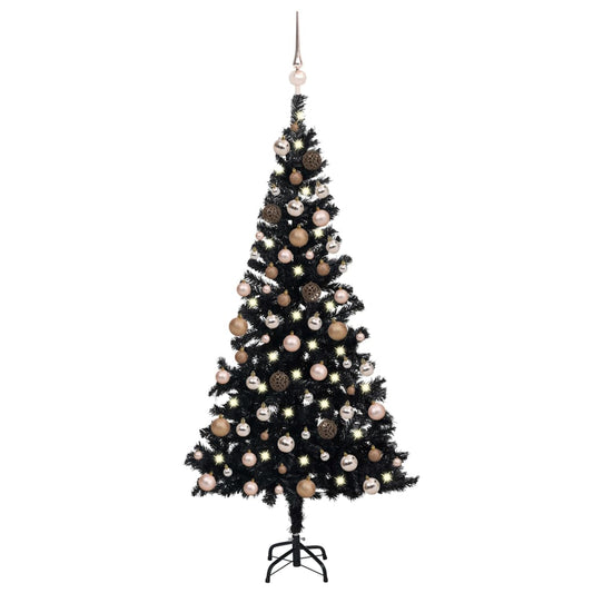 Kunstkerstboom Met Led's En Kerstballen 180 Cm Pvc Zwart