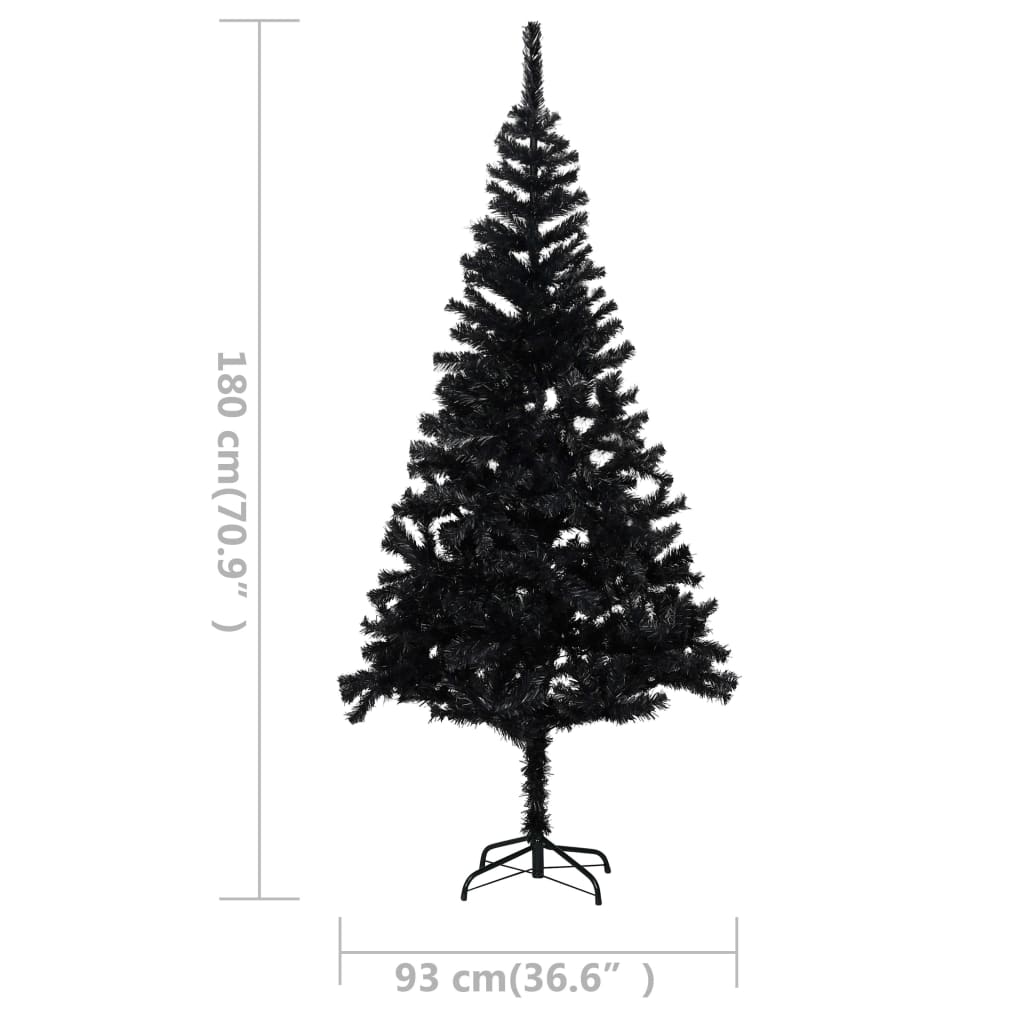 Kunstkerstboom Met Led's En Kerstballen 180 Cm Pvc Zwart