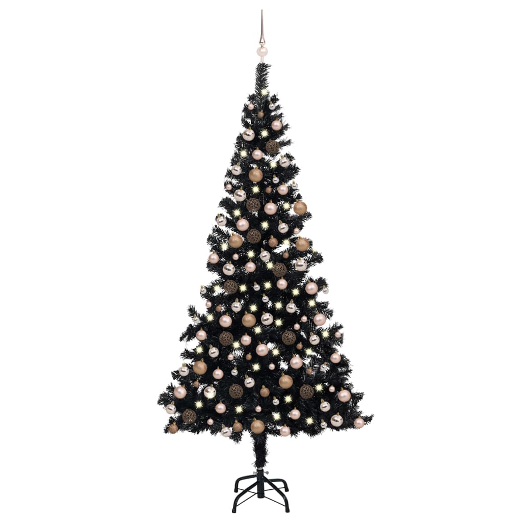 Kunstkerstboom Met Led's En Kerstballen 210 Cm Pvc Zwart