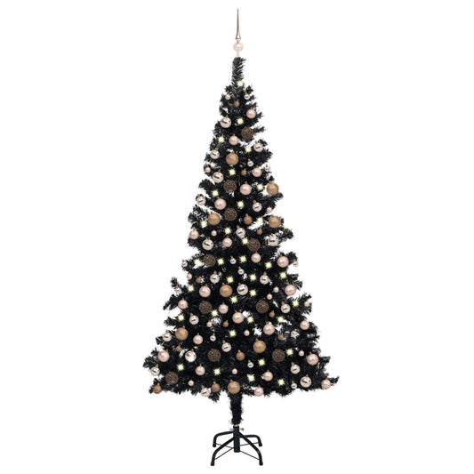 Kunstkerstboom Met Led's En Kerstballen 210 Cm Pvc Zwart