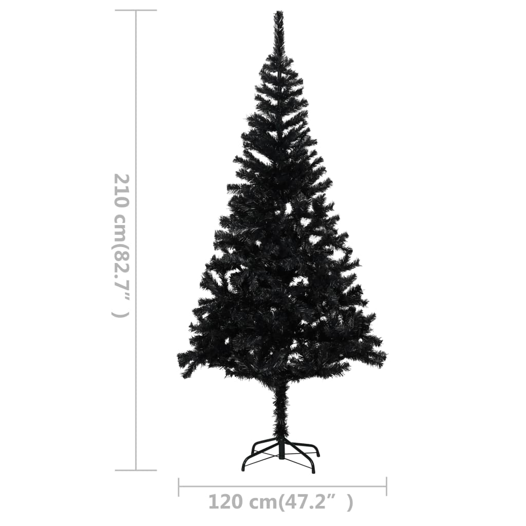 Kunstkerstboom Met Led's En Kerstballen 210 Cm Pvc Zwart