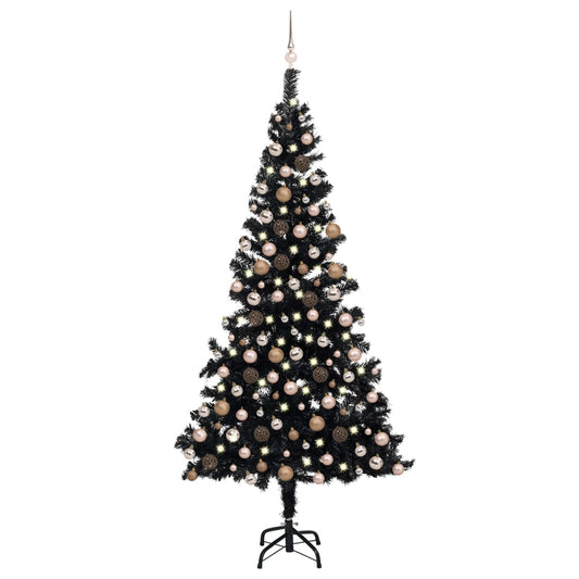 Kunstkerstboom Met Led's En Kerstballen 240 Cm Pvc Zwart