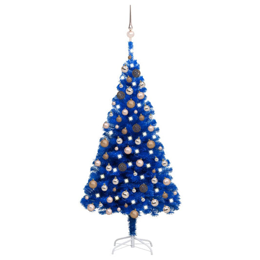 Kunstkerstboom Met Led's En Kerstballen 150 Cm Pvc Blauw