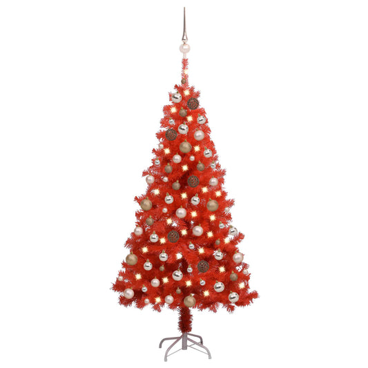 Kunstkerstboom Met Led's En Kerstballen 120 Cm Pvc Rood