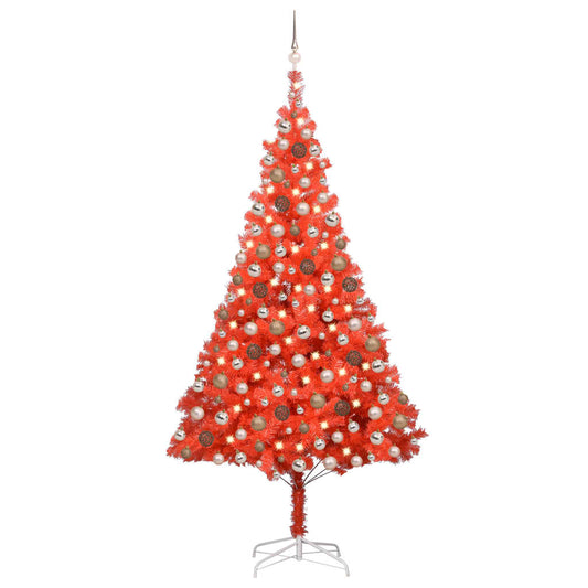 Kunstkerstboom Met Led's En Kerstballen 240 Cm Pvc Rood