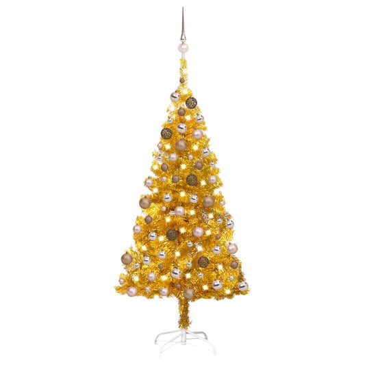 Kunstkerstboom Met Led's En Kerstballen 120 Cm Pet Goudkleurig