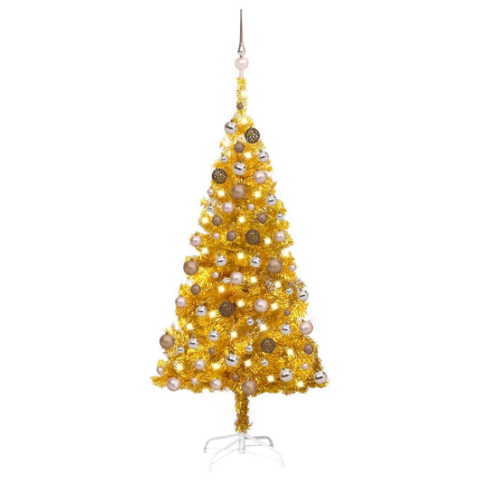 Kunstkerstboom Met Led's En Kerstballen 150 Cm Pet Goudkleurig