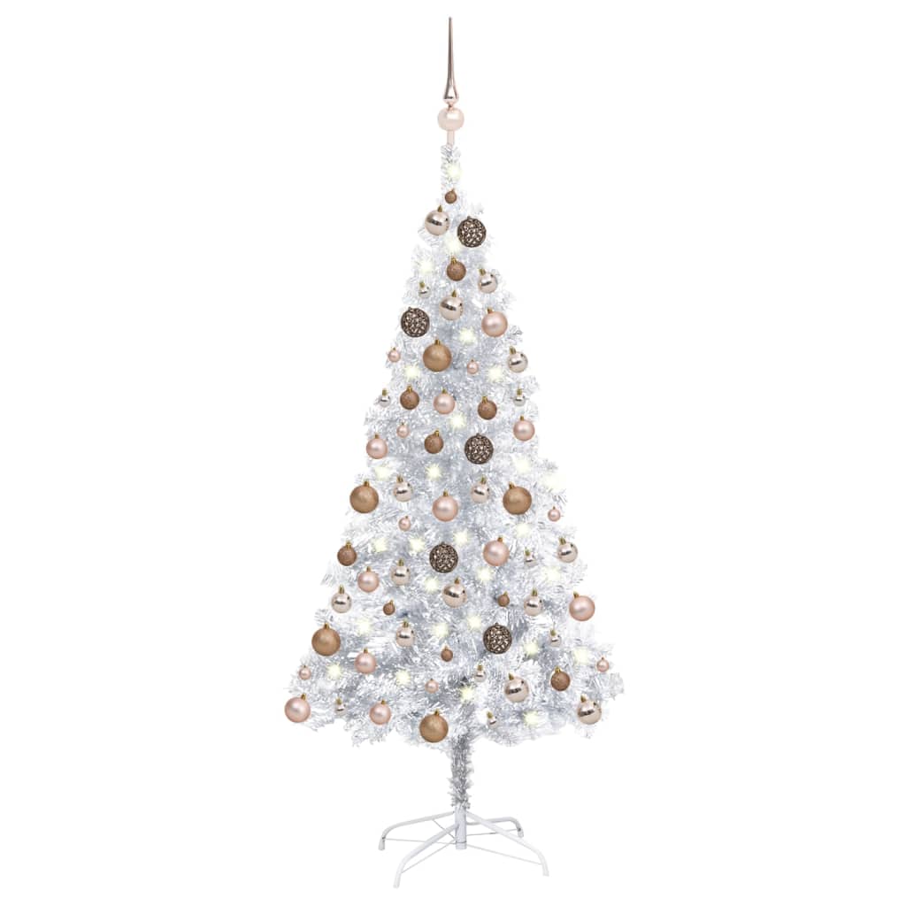 Kunstkerstboom Met Led's En Kerstballen 120 Cm Pet Zilverkleur