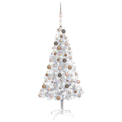 Kunstkerstboom Met Led's En Kerstballen 120 Cm Pet Zilverkleur