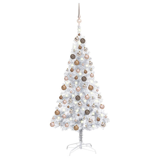 Kunstkerstboom Met Led's En Kerstballen 120 Cm Pet Zilverkleur