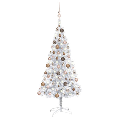 Kunstkerstboom Met Led's En Kerstballen 150 Cm Pet Zilverkleur