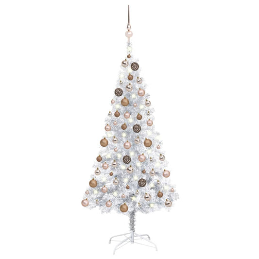 Kunstkerstboom Met Led's En Kerstballen 150 Cm Pet Zilverkleur