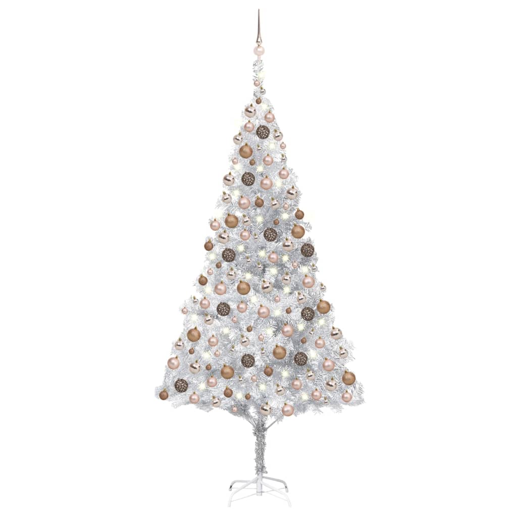 Kunstkerstboom Met Led's En Kerstballen 210 Cm Pet Zilverkleur