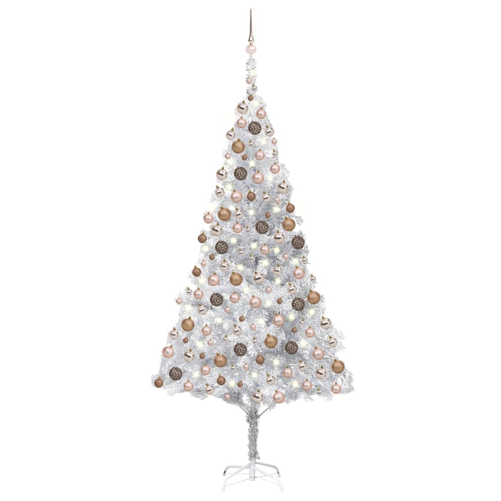Kunstkerstboom Met Led's En Kerstballen 240 Cm Pet Zilverkleur