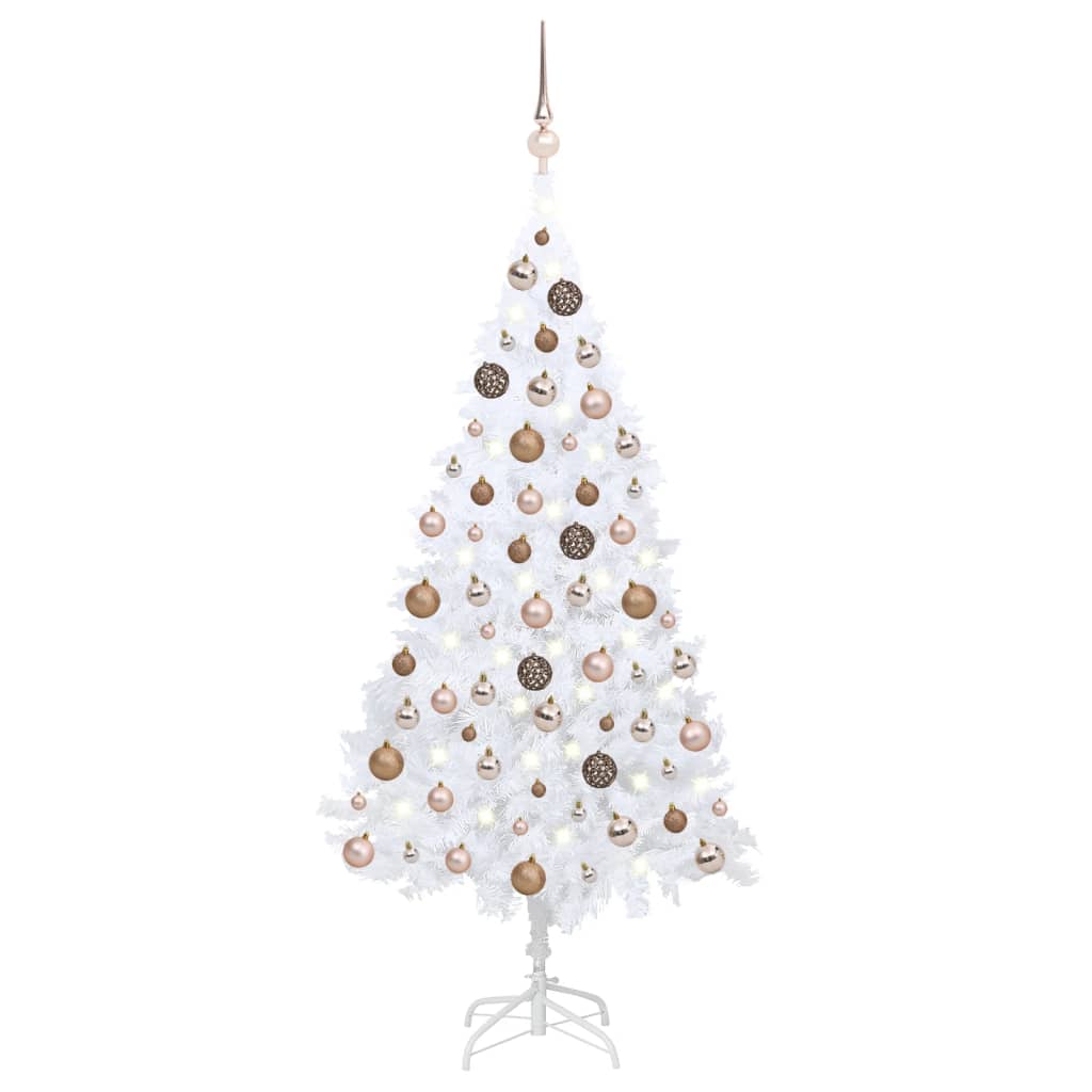 Kunstkerstboom Met Led's En Kerstballen 150 Cm Pvc Wit