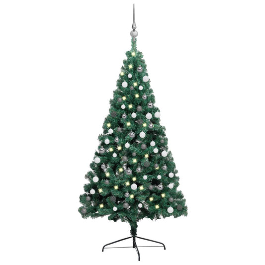 Kunstkerstboom Met Led's En Kerstballen Half 120 Cm Groen