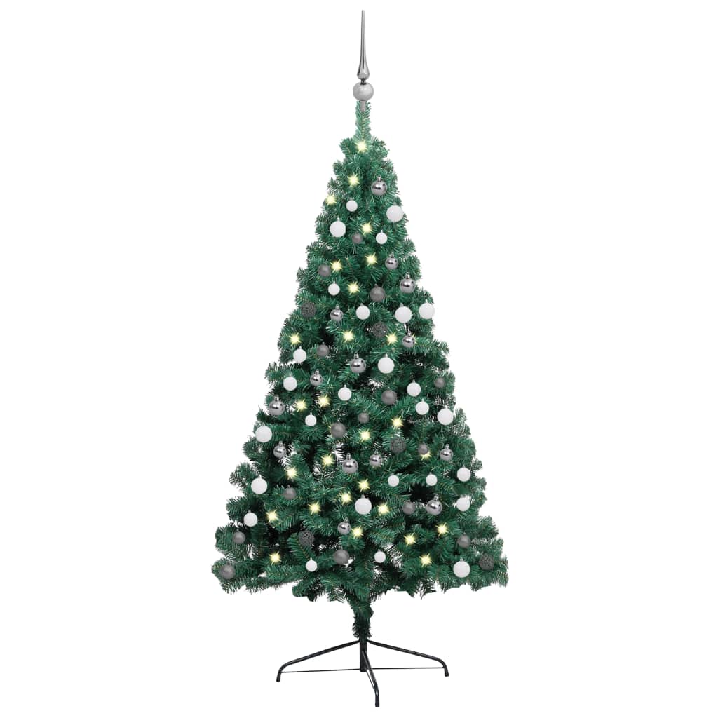 Kunstkerstboom Met Led's En Kerstballen Half 210 Cm Groen