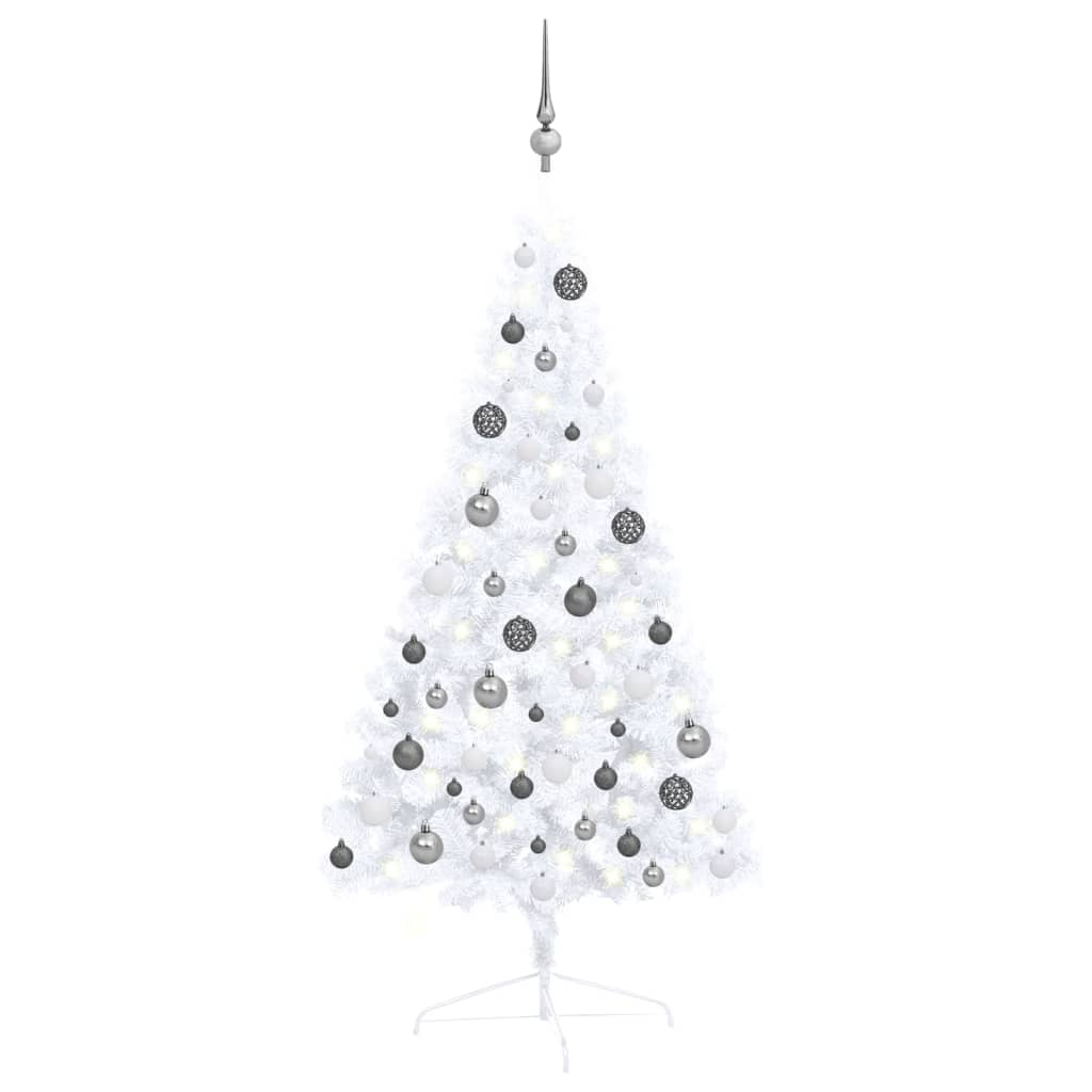 Kunstkerstboom Met Led's En Kerstballen Half 120 Cm Wit