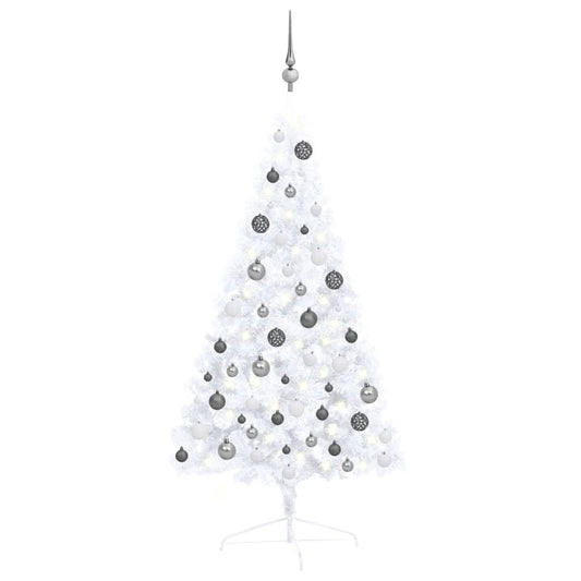 Kunstkerstboom Met Led's En Kerstballen Half 120 Cm Wit