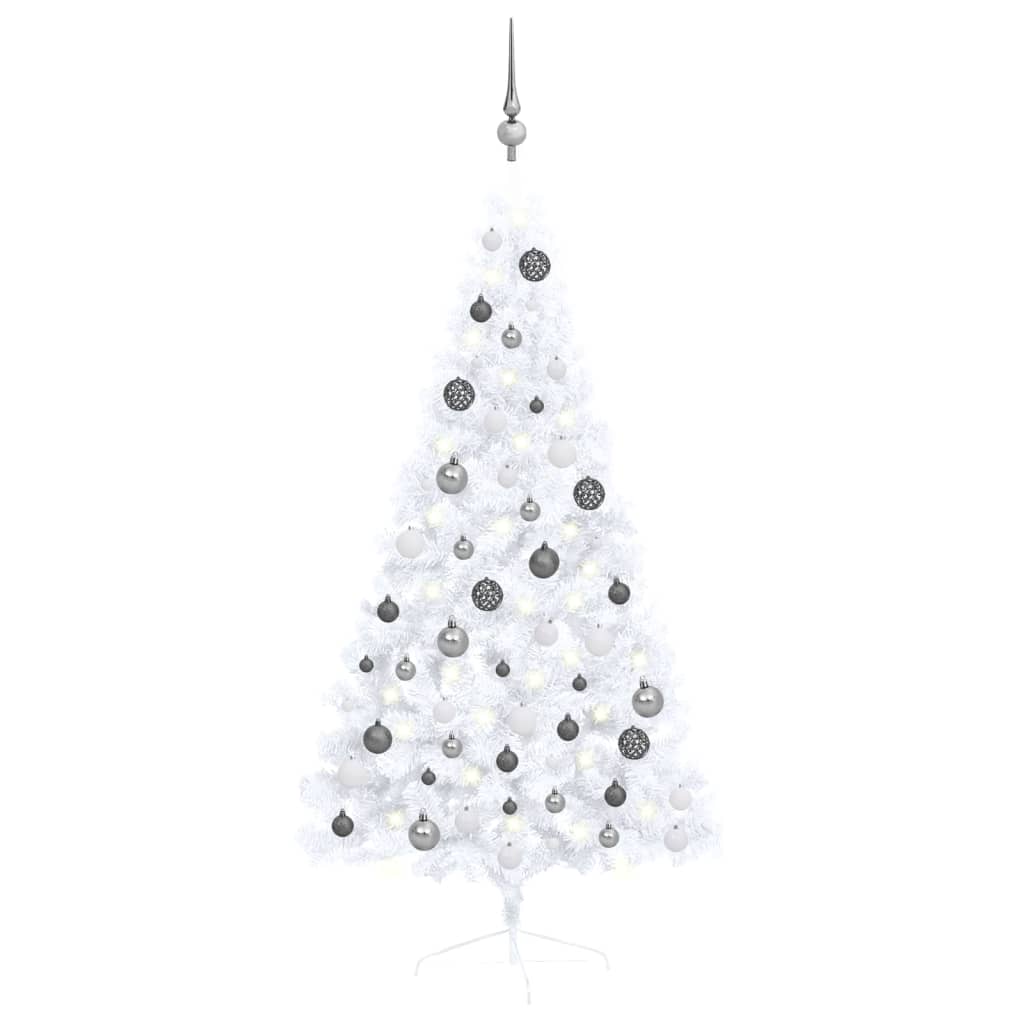 Kunstkerstboom Met Led's En Kerstballen Half 150 Cm Wit