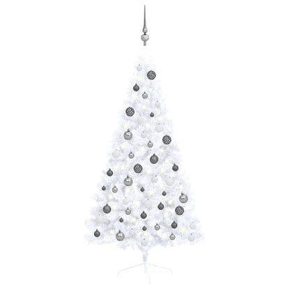 Kunstkerstboom Met Led's En Kerstballen Half 150 Cm Wit