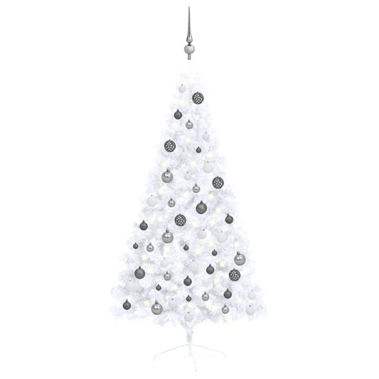 Kunstkerstboom Met Led's En Kerstballen Half 150 Cm Wit