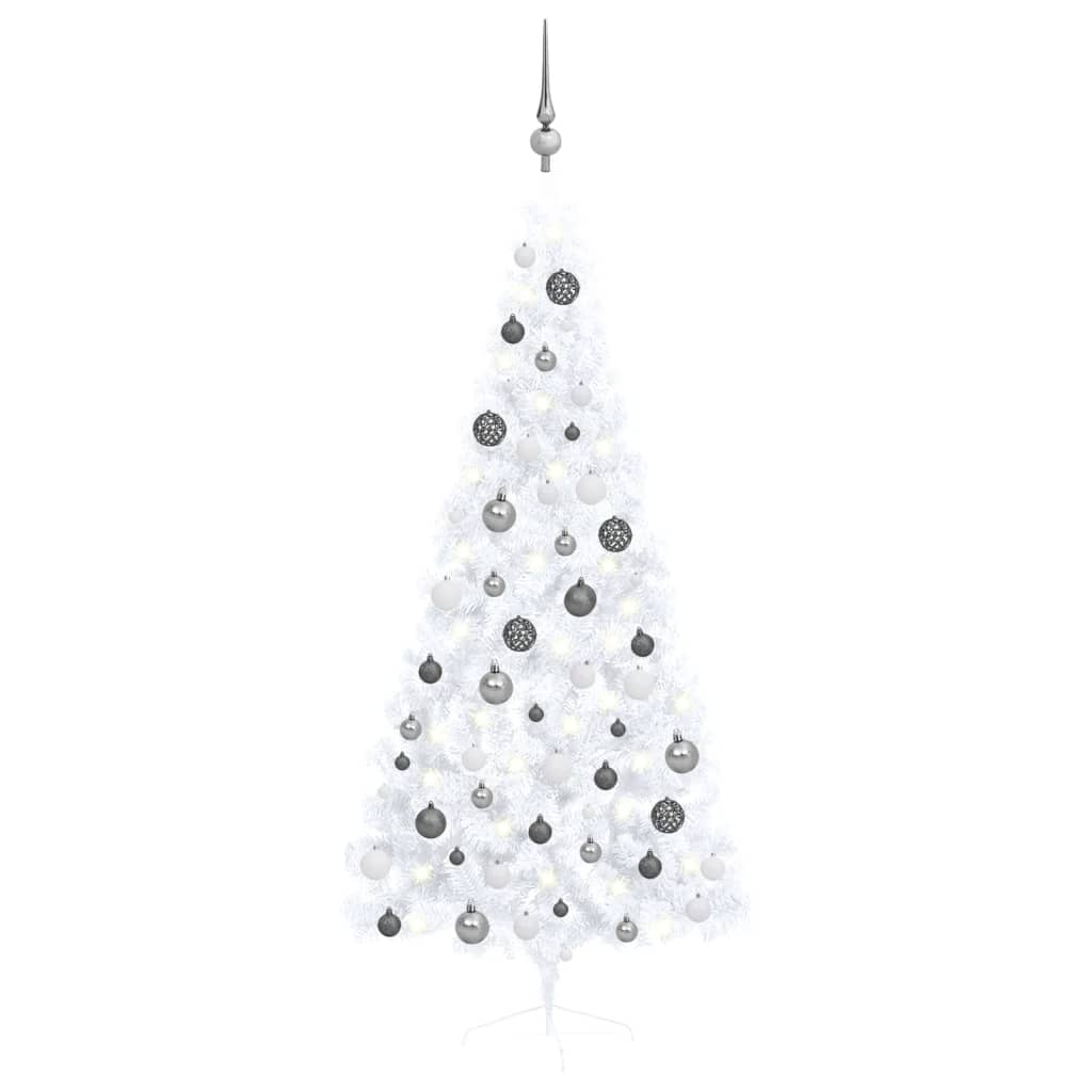 Kunstkerstboom Met Led's En Kerstballen Half 180 Cm Wit