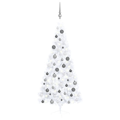 Kunstkerstboom Met Led's En Kerstballen Half 180 Cm Wit