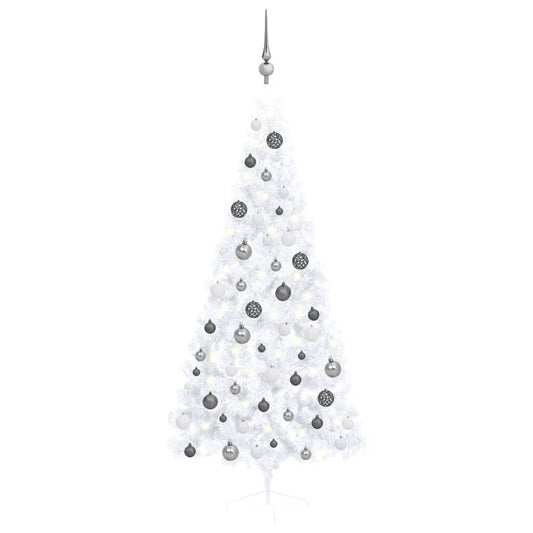 Kunstkerstboom Met Led's En Kerstballen Half 180 Cm Wit