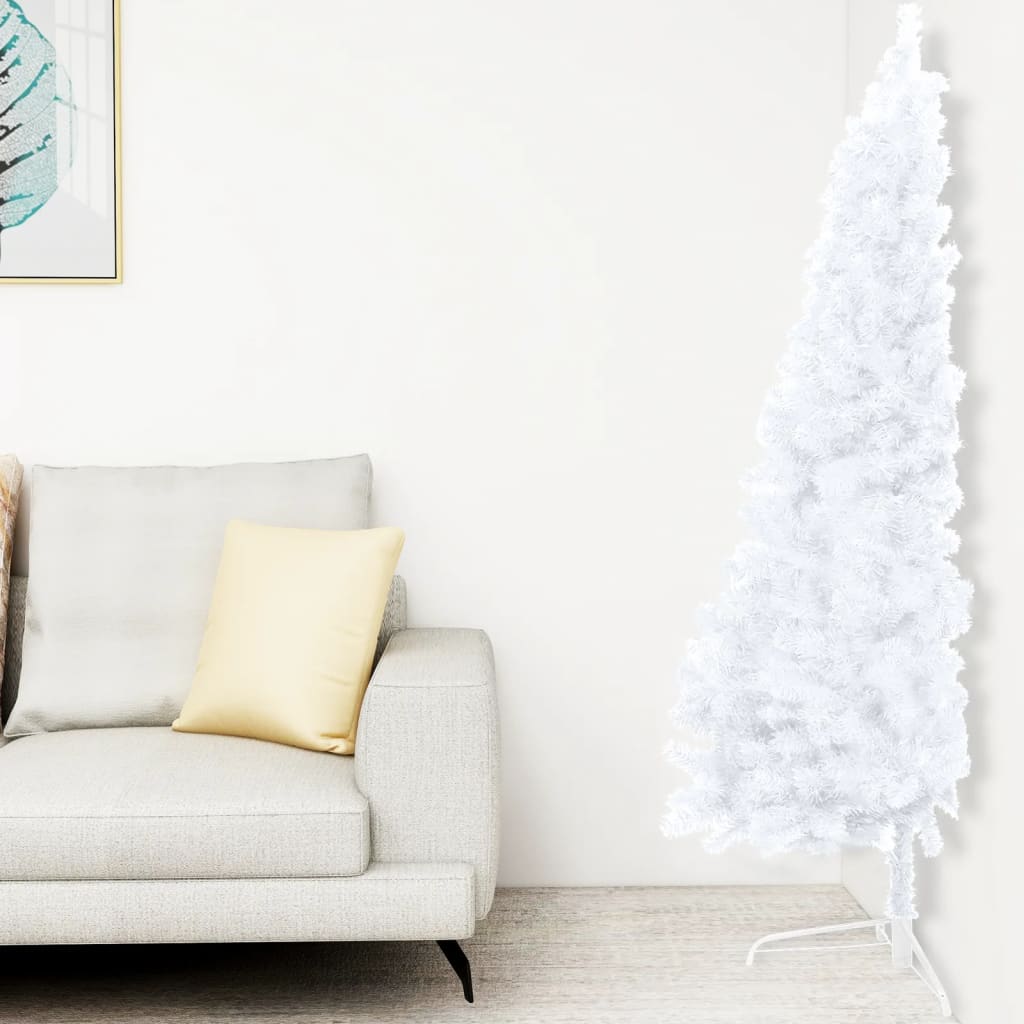 Kunstkerstboom Met Led's En Kerstballen Half 180 Cm Wit