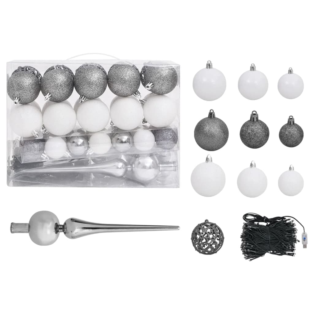 Kunstkerstboom Met Led's En Kerstballen Half 180 Cm Wit