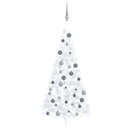 Kunstkerstboom Met Led's En Kerstballen Half 210 Cm Wit