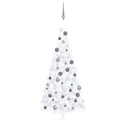 Kunstkerstboom Met Led's En Kerstballen Half 240 Cm Wit