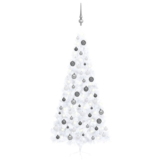 Kunstkerstboom Met Led's En Kerstballen Half 240 Cm Wit