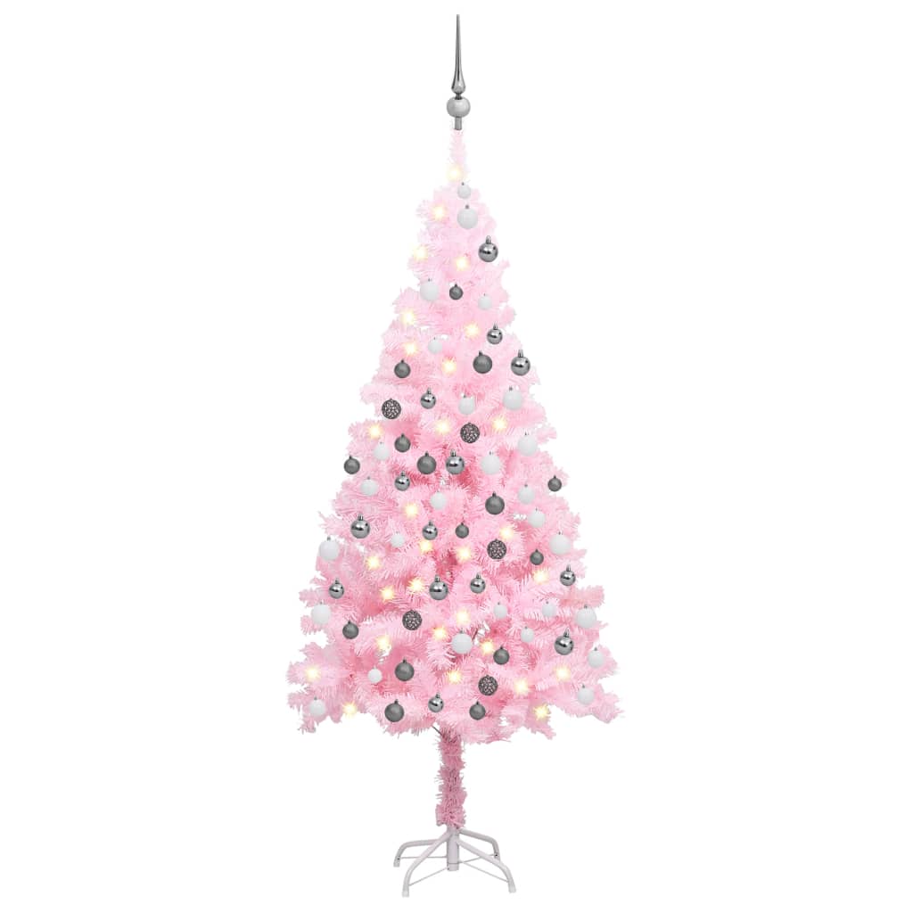 Kunstkerstboom Met Led's En Kerstballen 120 Cm Pvc Roze