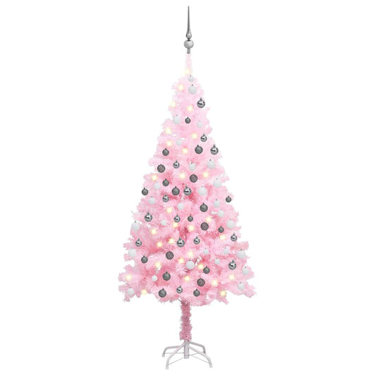 Kunstkerstboom Met Led's En Kerstballen 150 Cm Pvc Roze