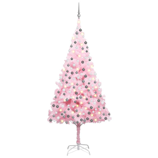 Kunstkerstboom Met Led's En Kerstballen 240 Cm Pvc Roze