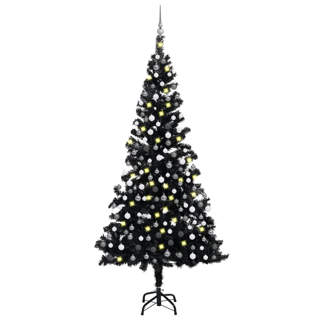 Kunstkerstboom Met Led's En Kerstballen 210 Cm Pvc Zwart